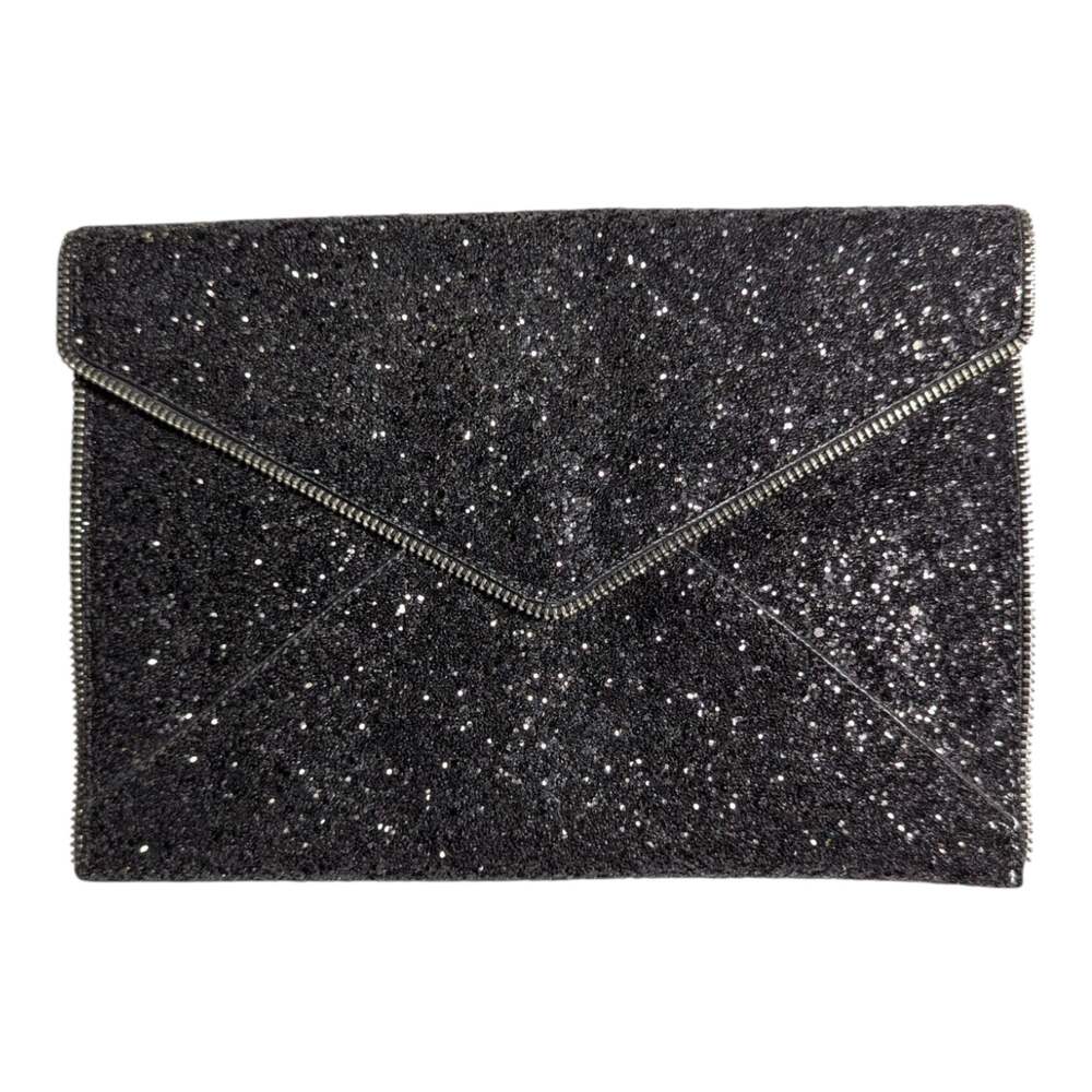 Rebecca Minkoff Leo Black Glitter Embellished Magnetic Envelope Clutch Bag